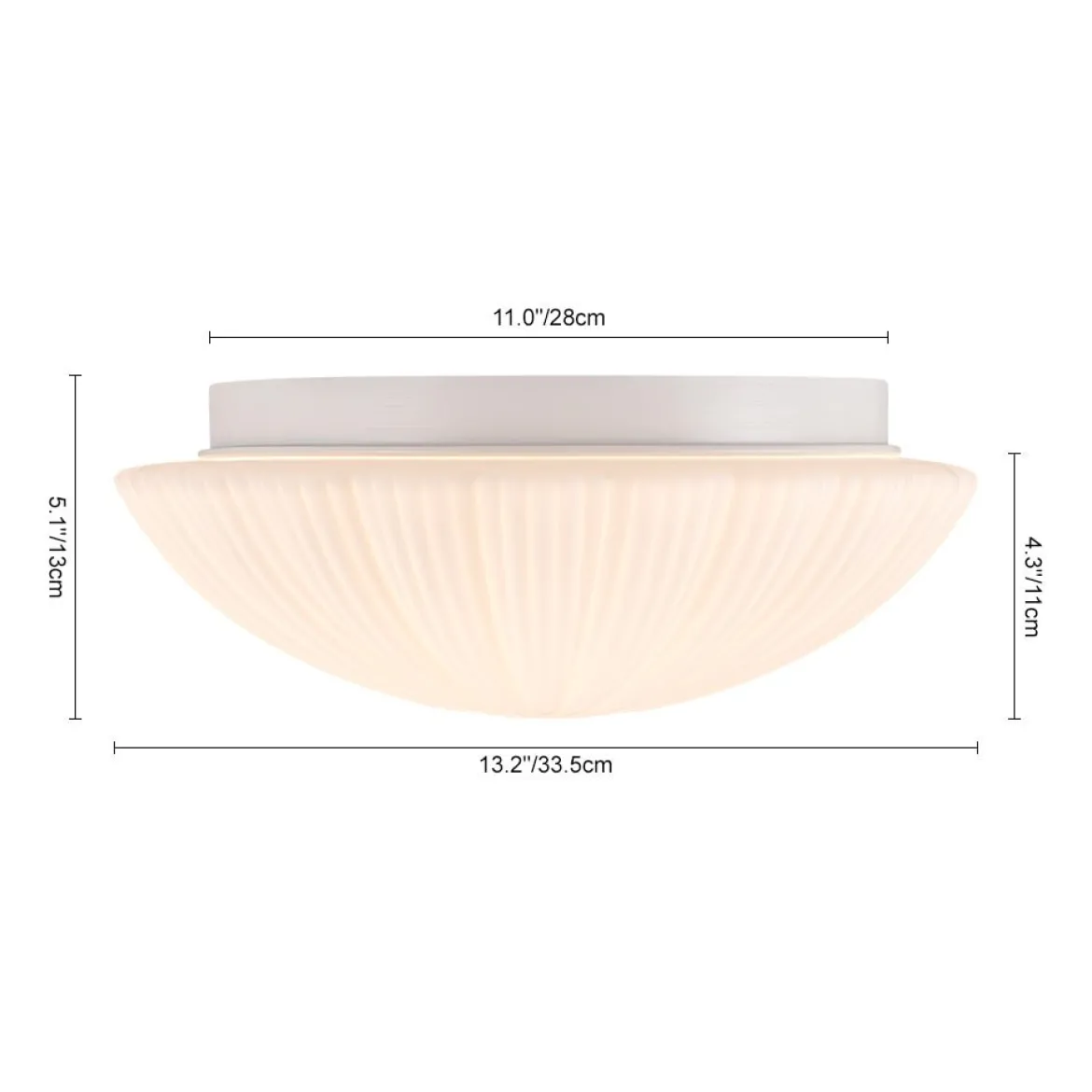Dimmable LED White Ribbed Glass Scalloped Ceiling Light