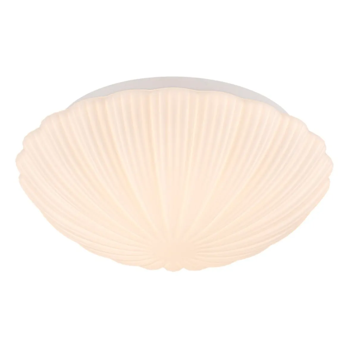 Dimmable LED White Ribbed Glass Scalloped Ceiling Light