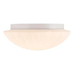 Dimmable LED White Ribbed Glass Scalloped Ceiling Light