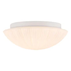Dimmable LED White Ribbed Glass Scalloped Ceiling Light