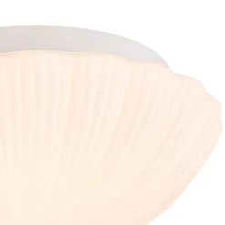 Dimmable LED White Ribbed Glass Scalloped Ceiling Light