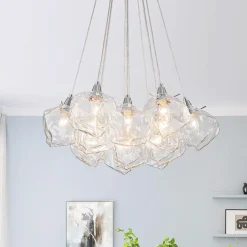 Dimmable 13-Light Frozen Glass Ice Style Cluster Chandelier