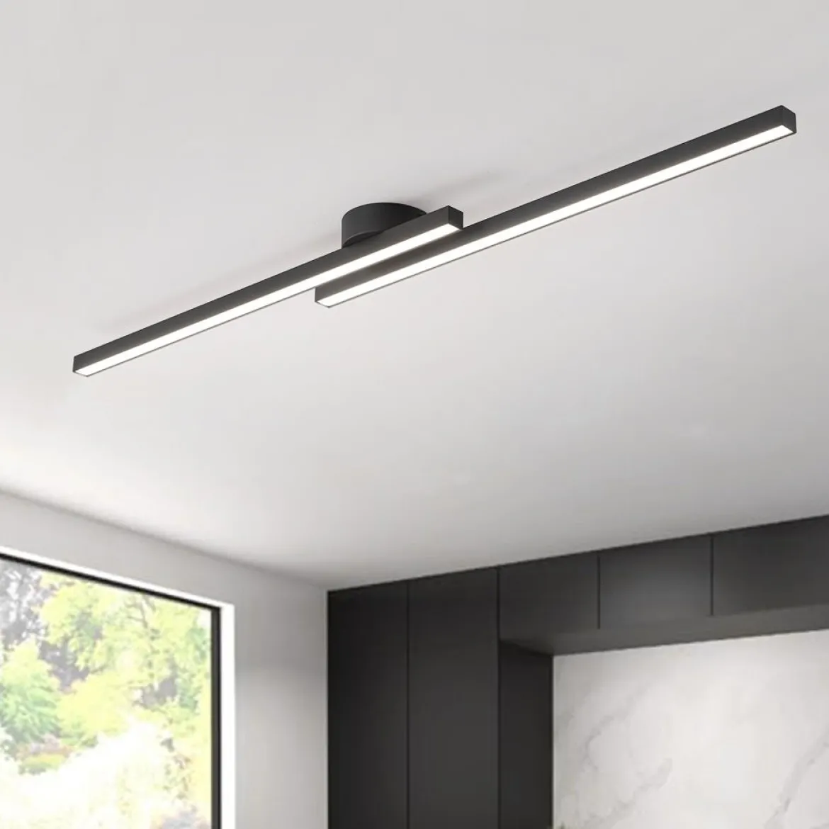 Dimmable 2-Light Long Strip Linear LED Flush Mount