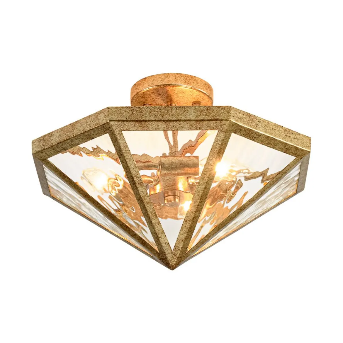 Distressed Gold Geometric Water Glass Cage Semi Flush Mount