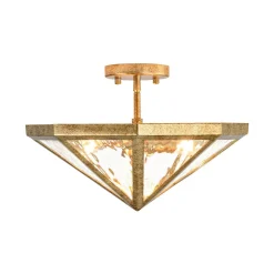 Distressed Gold Geometric Water Glass Cage Semi Flush Mount