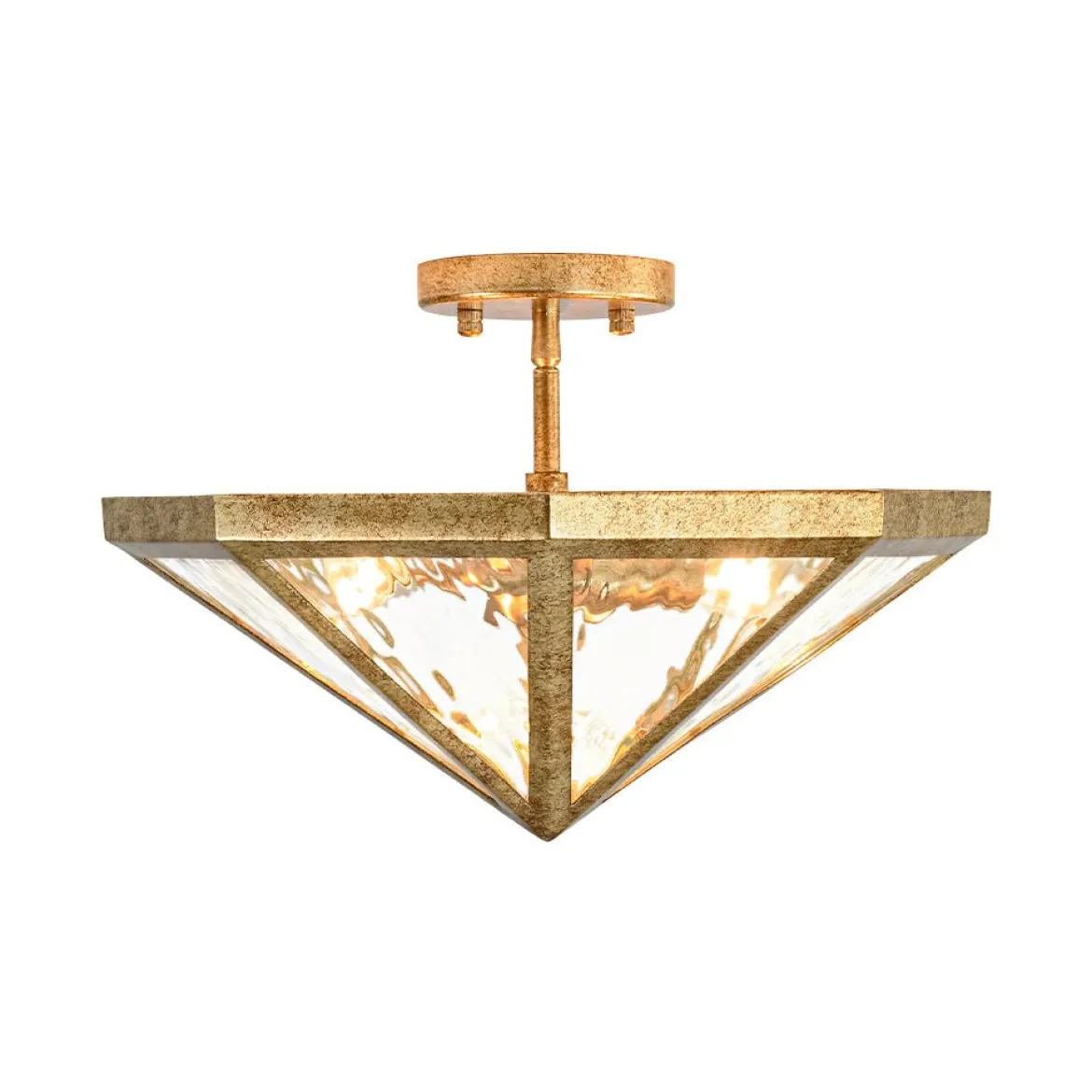 Distressed Gold Geometric Water Glass Cage Semi Flush Mount
