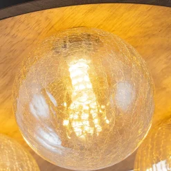 Farmhouse Amber Textured Glass Wooden Round Ceiling Light
