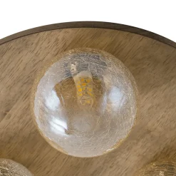 Farmhouse Amber Textured Glass Wooden Round Ceiling Light