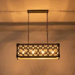 Farmhouse Antique Wooden Rectangle Box Linear Chandelier
