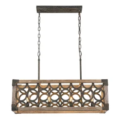Farmhouse Antique Wooden Rectangle Box Linear Chandelier