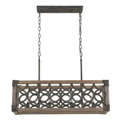 Farmhouse Antique Wooden Rectangle Box Linear Chandelier