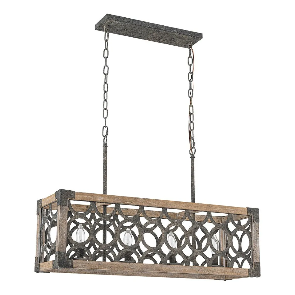 Farmhouse Antique Wooden Rectangle Box Linear Chandelier