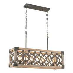 Farmhouse Antique Wooden Rectangle Box Linear Chandelier