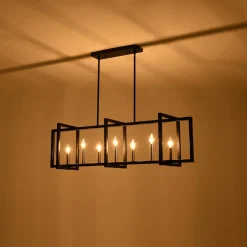 Farmhouse Candle Style Linear Rectangular Cage Island Chandelier