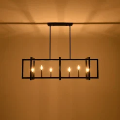 Farmhouse Candle Style Linear Rectangular Cage Island Chandelier