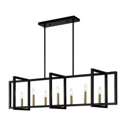 Farmhouse Candle Style Linear Rectangular Cage Island Chandelier