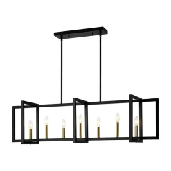 Farmhouse Candle Style Linear Rectangular Cage Island Chandelier