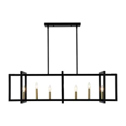 Farmhouse Candle Style Linear Rectangular Cage Island Chandelier