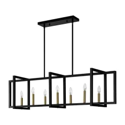 Farmhouse Candle Style Linear Rectangular Cage Island Chandelier