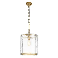 Farmhouse Clear Textured Glass Cylinder Cage Pendant