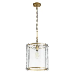 Farmhouse Clear Textured Glass Cylinder Cage Pendant