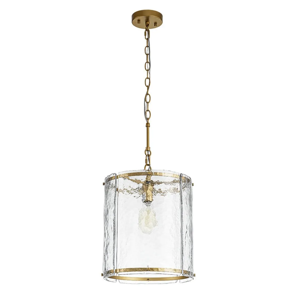 Farmhouse Clear Textured Glass Cylinder Cage Pendant