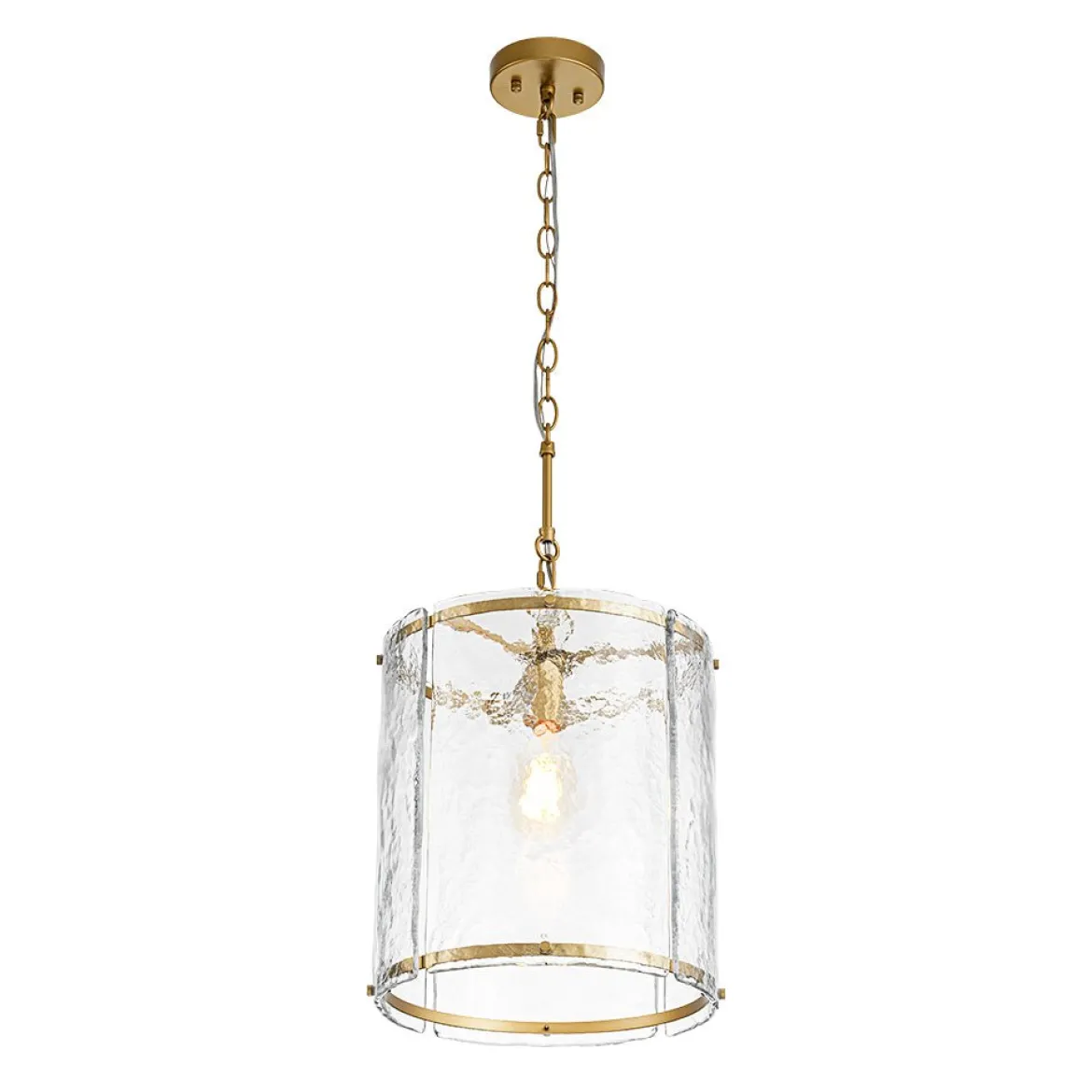 Farmhouse Clear Textured Glass Cylinder Cage Pendant