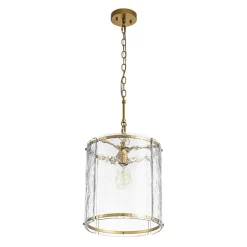 Farmhouse Clear Textured Glass Cylinder Cage Pendant
