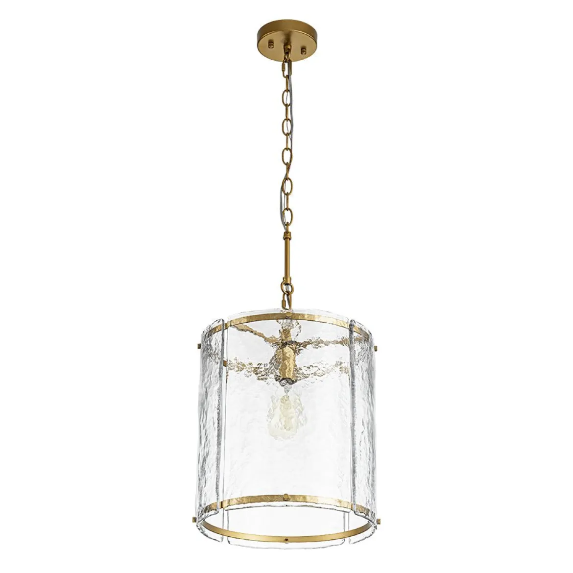 Farmhouse Clear Textured Glass Cylinder Cage Pendant