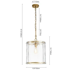 Farmhouse Clear Textured Glass Cylinder Cage Pendant