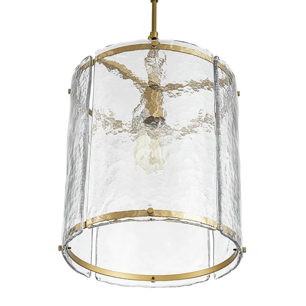 Farmhouse Clear Textured Glass Cylinder Cage Pendant