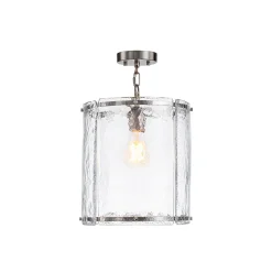 Farmhouse Clear Textured Glass Cylinder Cage Pendant