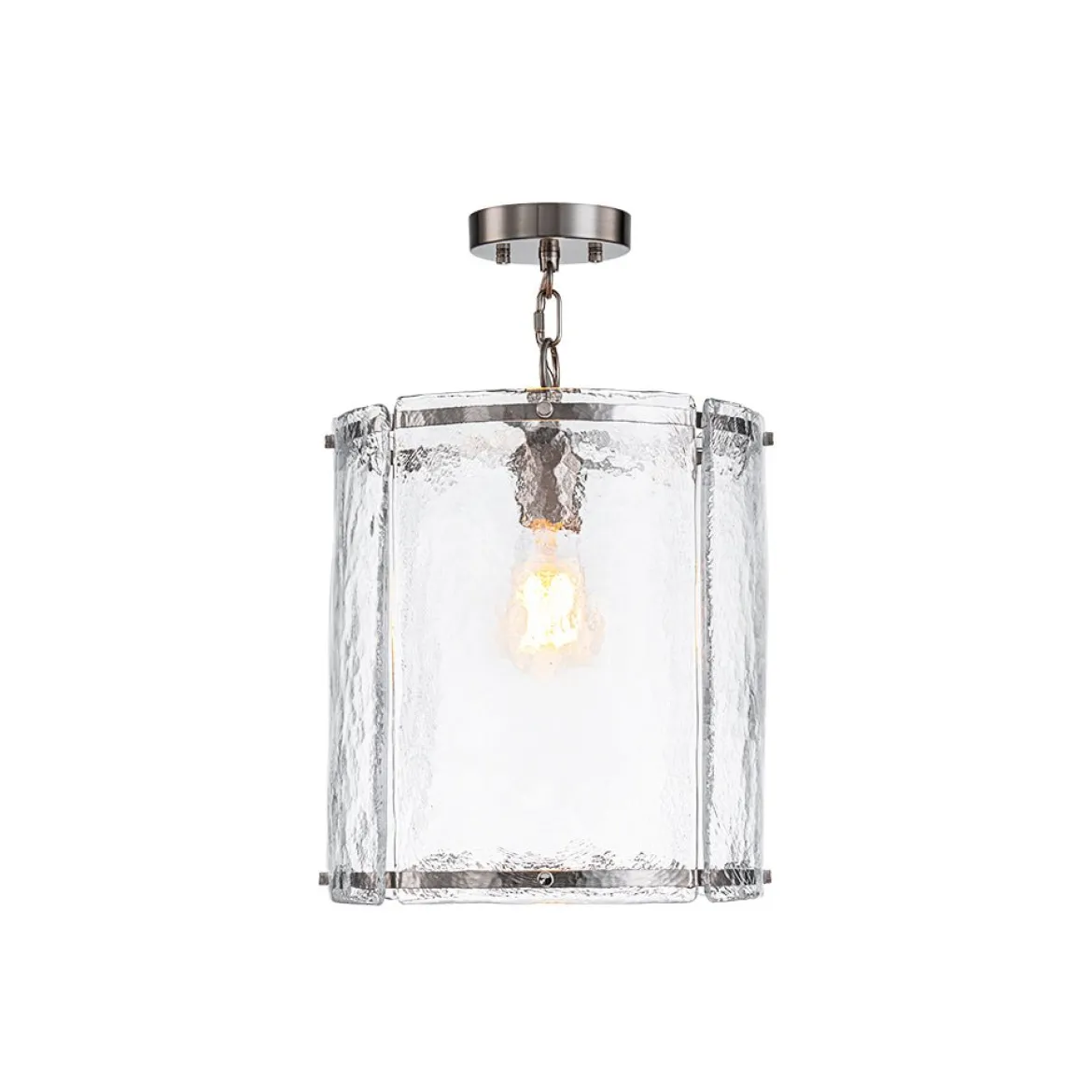Farmhouse Clear Textured Glass Cylinder Cage Pendant