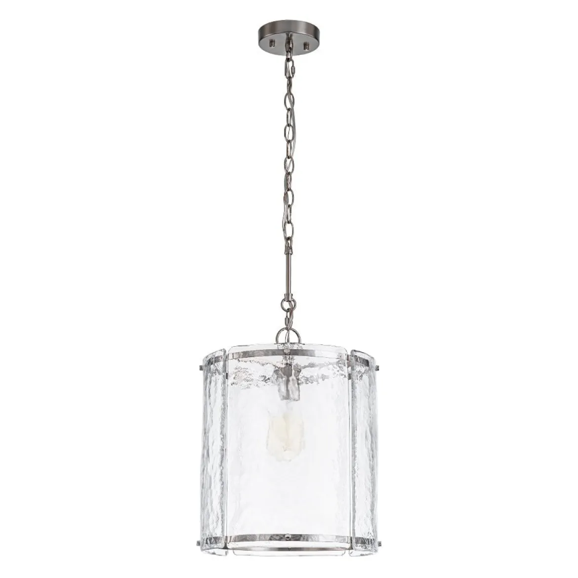 Farmhouse Clear Textured Glass Cylinder Cage Pendant