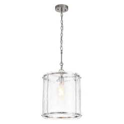 Farmhouse Clear Textured Glass Cylinder Cage Pendant