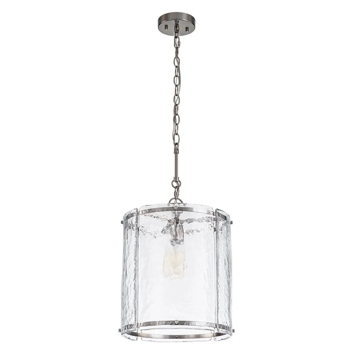 Farmhouse Clear Textured Glass Cylinder Cage Pendant