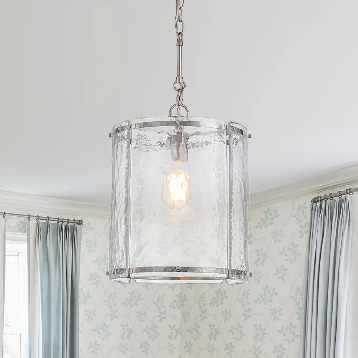 Farmhouse Clear Textured Glass Cylinder Cage Pendant