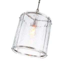 Farmhouse Clear Textured Glass Cylinder Cage Pendant