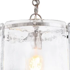 Farmhouse Clear Textured Glass Cylinder Cage Pendant