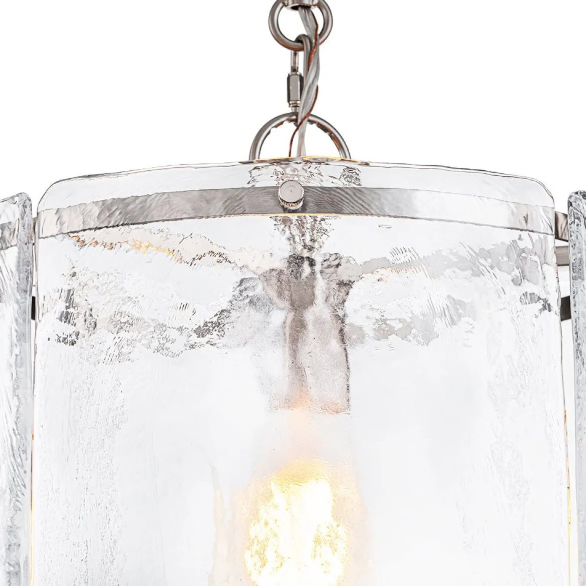 Farmhouse Clear Textured Glass Cylinder Cage Pendant