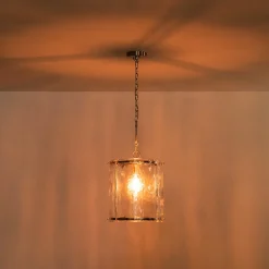 Farmhouse Clear Textured Glass Cylinder Cage Pendant