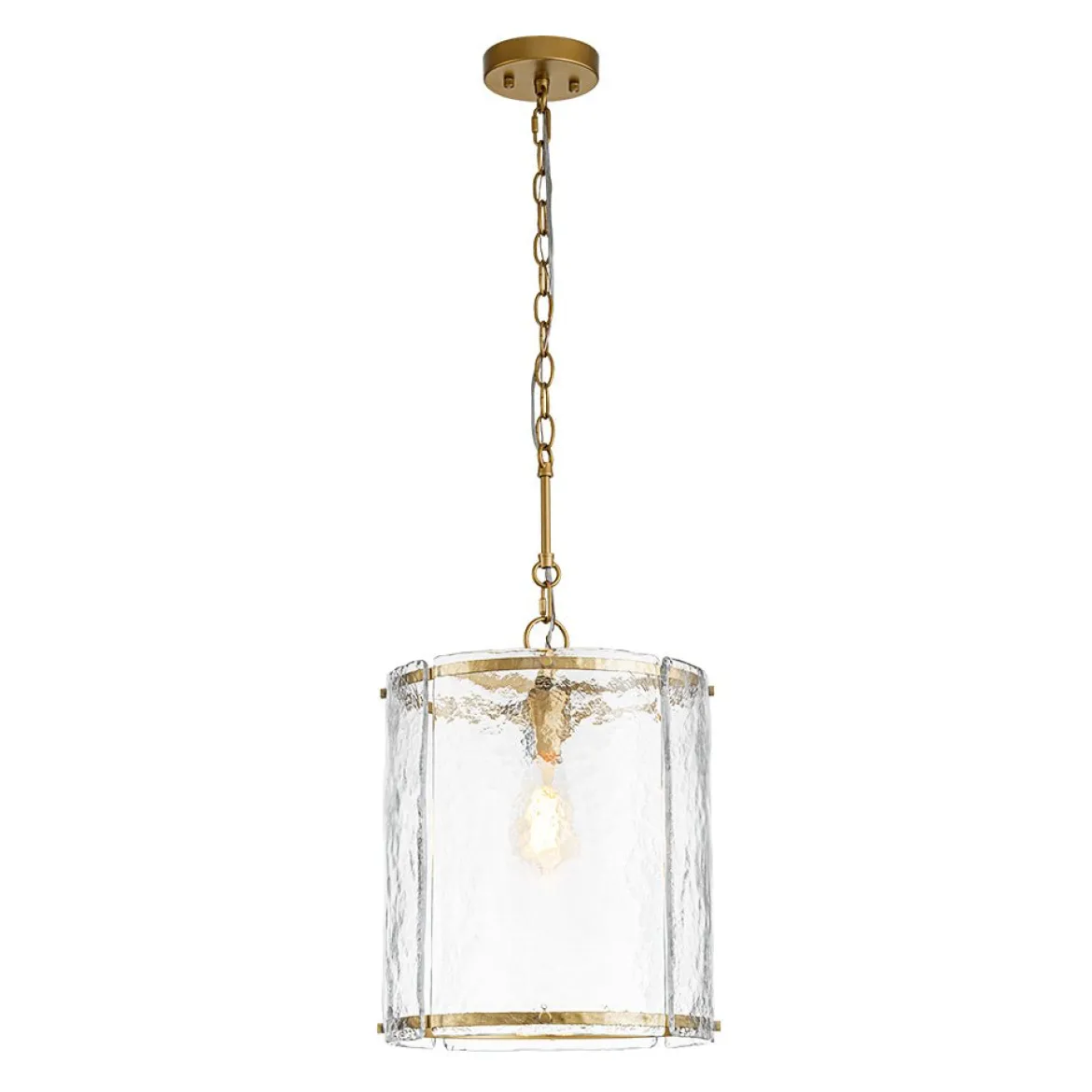 Farmhouse Clear Textured Glass Cylinder Cage Pendant