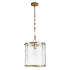 Farmhouse Clear Textured Glass Cylinder Cage Pendant
