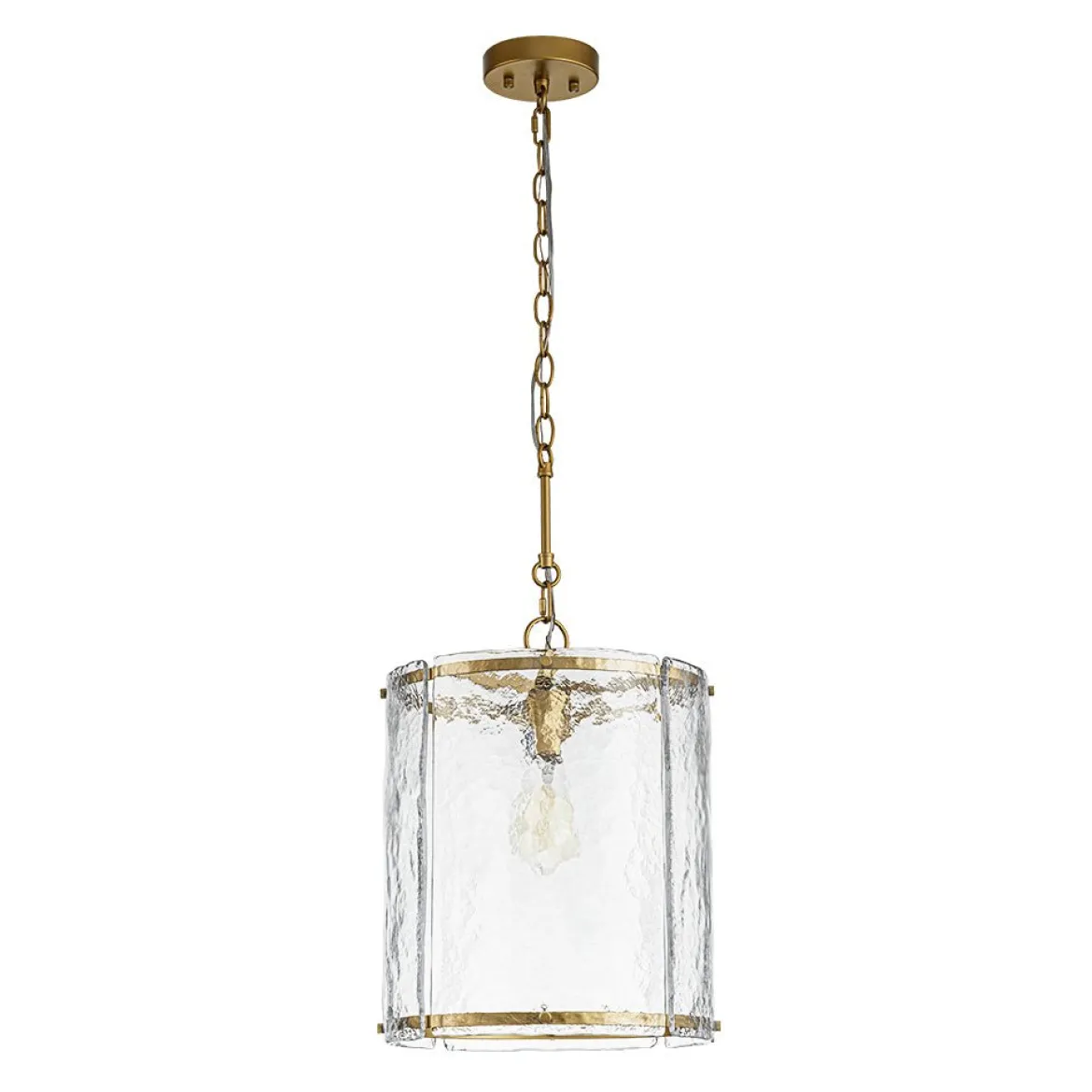 Farmhouse Clear Textured Glass Cylinder Cage Pendant