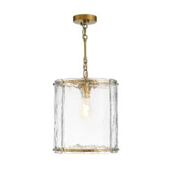 Farmhouse Clear Textured Glass Cylinder Cage Pendant