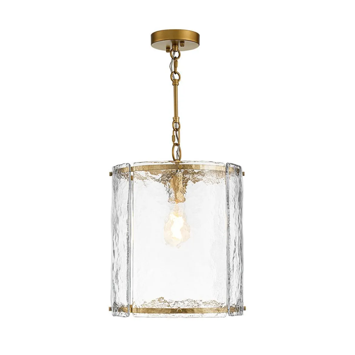 Farmhouse Clear Textured Glass Cylinder Cage Pendant