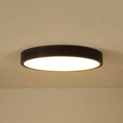 Farmhouse Dimmable LED Walnut Wood Round Flush Mount