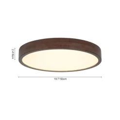 Farmhouse Dimmable LED Walnut Wood Round Flush Mount