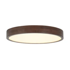 Farmhouse Dimmable LED Walnut Wood Round Flush Mount