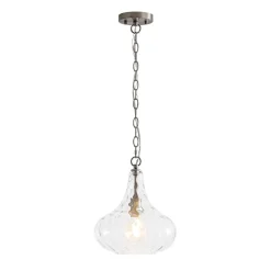 Farmhouse 1-Light Hammered Glass Bell Kitchen Pendant Light